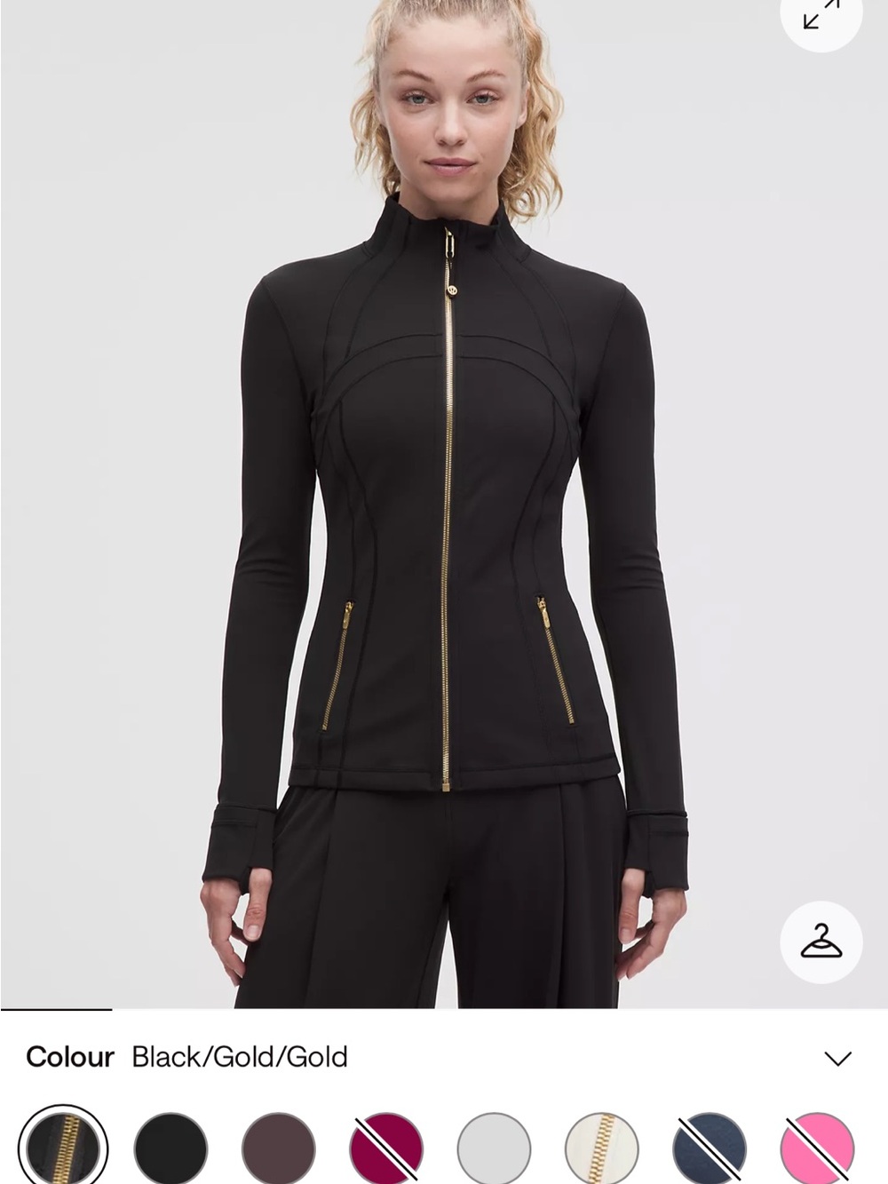 Lululemon Define jacket with gold zipper in excellent condition size 6